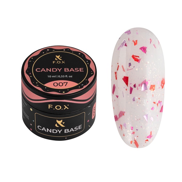 F.O.X Candy Base 007, 10 ml – base colorida com folha e glitter