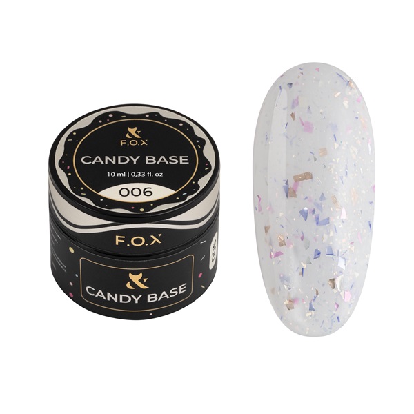 F.O.X Candy Base 006, 10 ml – base colorida com folha e glitter