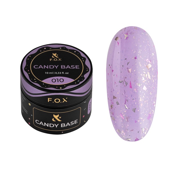 F.O.X Candy Base 010, 10 ml – base colorida com folha e glitter (roxo)