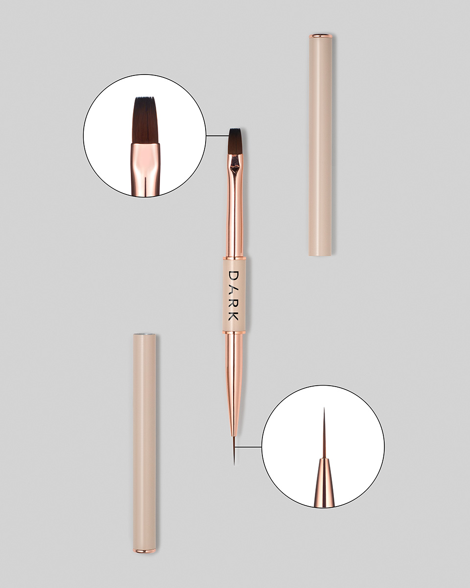 DARK pincel duplo bege (liner 11 mm + gel plano quadrado 9 mm)