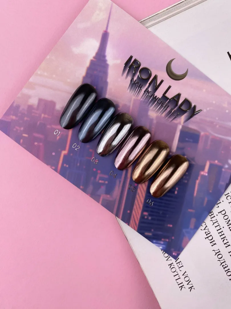 LUNAmoon IRON LADY Nail Powder Set – 6 un. pós metálicos - Image 2