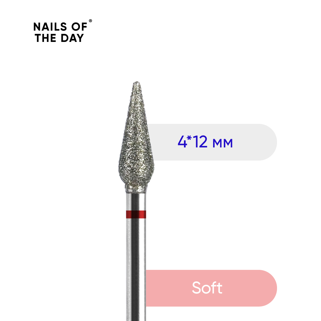 Broca diamantada NAILSOFTHEDAY – gota vermelha 4 × 12 mm