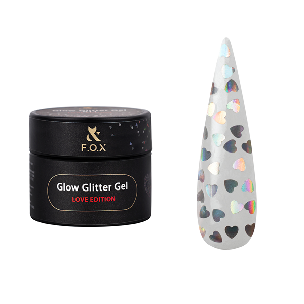 F.O.X Glow Glitter Gel Love Edition 014, 5 ml – gel com corações holográficos