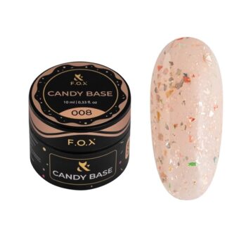 F.O.X Candy Base 008, 10 ml – base colorida com folha e glitter (pêssego)