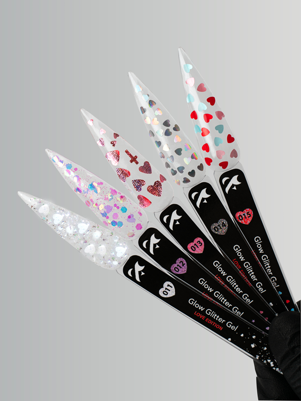 F.O.X Glow Glitter Gel Love Edition 014, 5 ml – gel com corações holográficos - Image 2