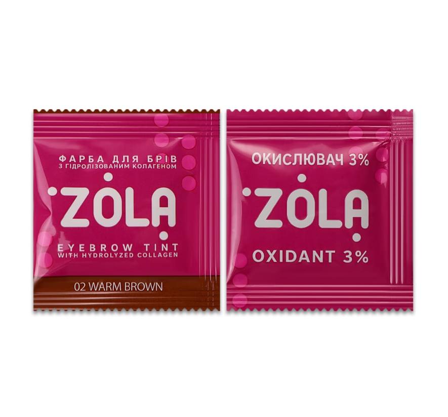 ZOLA Brow Tint 02 Warm Brown – conjunto em saquetas + oxidante 3%