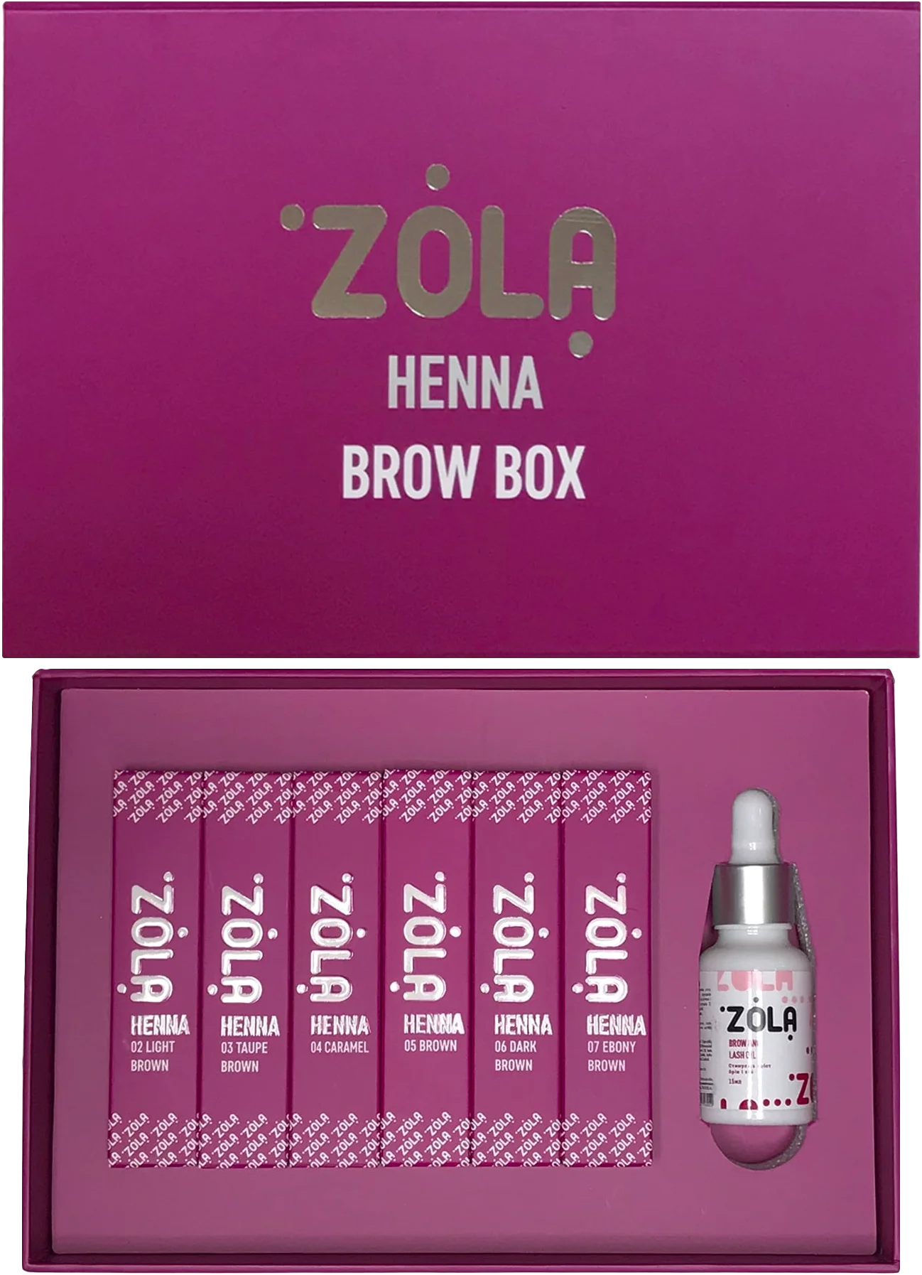 ZOLA Henna Brow Box – kit de henna para sobrancelhas e pestanas 10 g