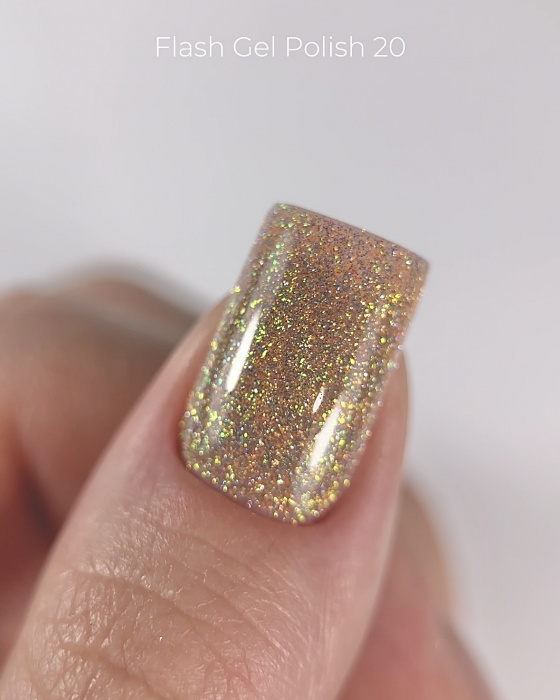 Dark Gel Polish Flash 20, 10 ml – verniz glitter flash (dourado-pêssego)